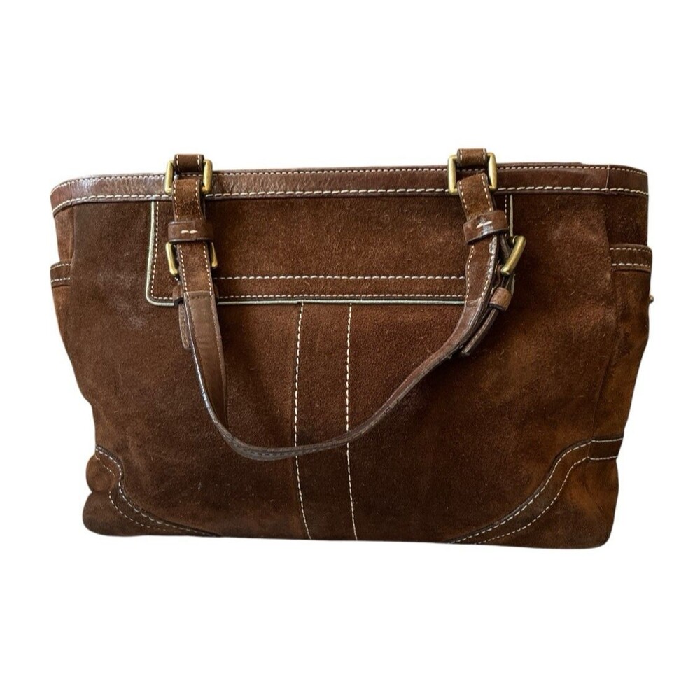 Coach Vintage Hampton Gallery Brown Suede Purse Shoulder Bag Tote 8B03 READ - Picture 2 of 16